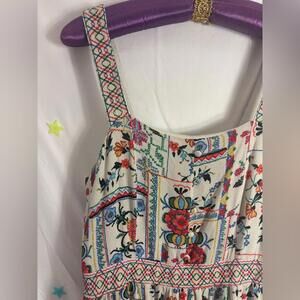 Tiered White Cottagecore Embroidered Floral Sleeveless Boho Midi Dress Size M